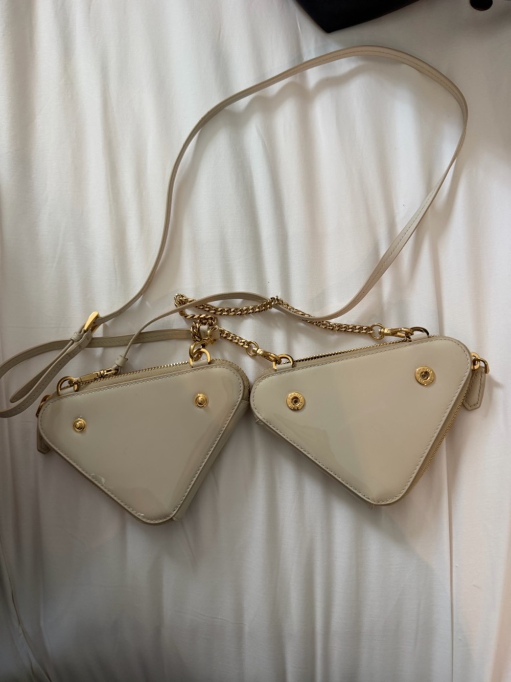 Prada Cream Leather Triangle Crossbody with Gold Chain Trim - Picture 5 of 8
